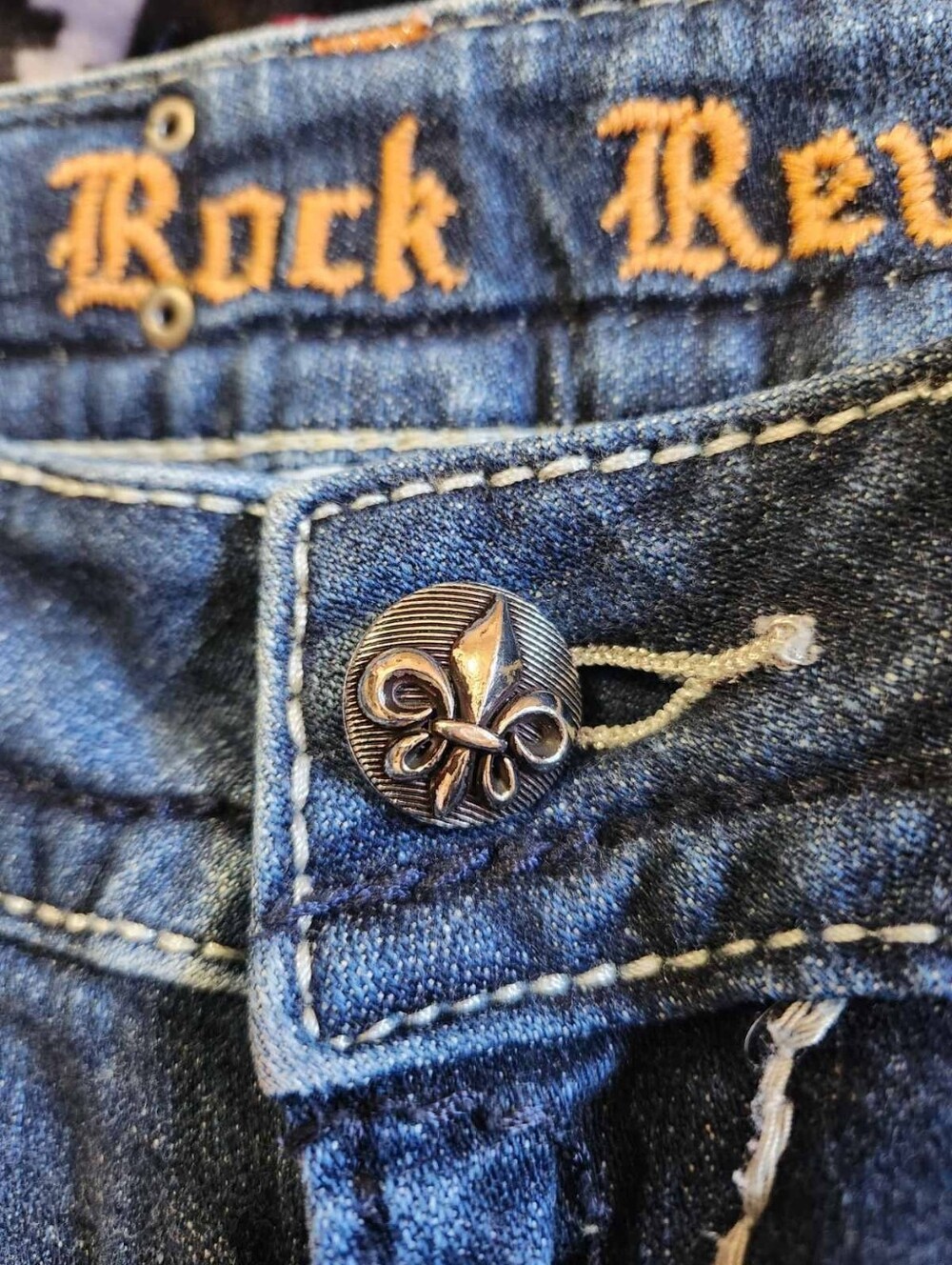 Rock Revival Roux B400 Bootcut Jeans Y2K McBling Sequin Fleur-De-Lis Sz 27 - Picture 12 of 15